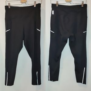 Zella Cropped Workout Leggings Running Reflective Detail Zippered Ankle Black L
